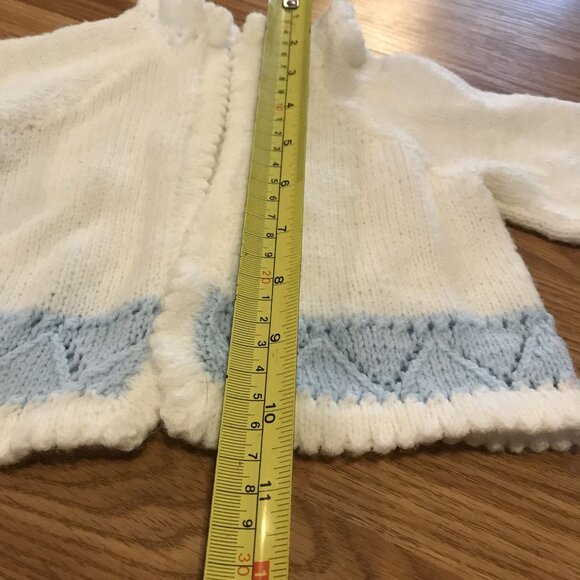 Hand-Knitted Baby Set Jacket Booties & Hat In White & Blue Cute Warmth For Lil's - Picture 6 of 11